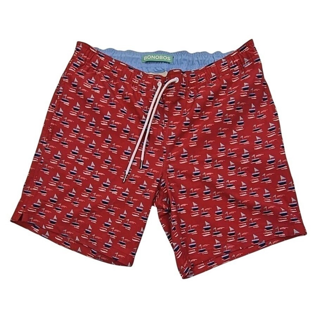 Bonobos Sailboat Swim Trunks Men's Sz Small Red 9" Inseam(33x7)